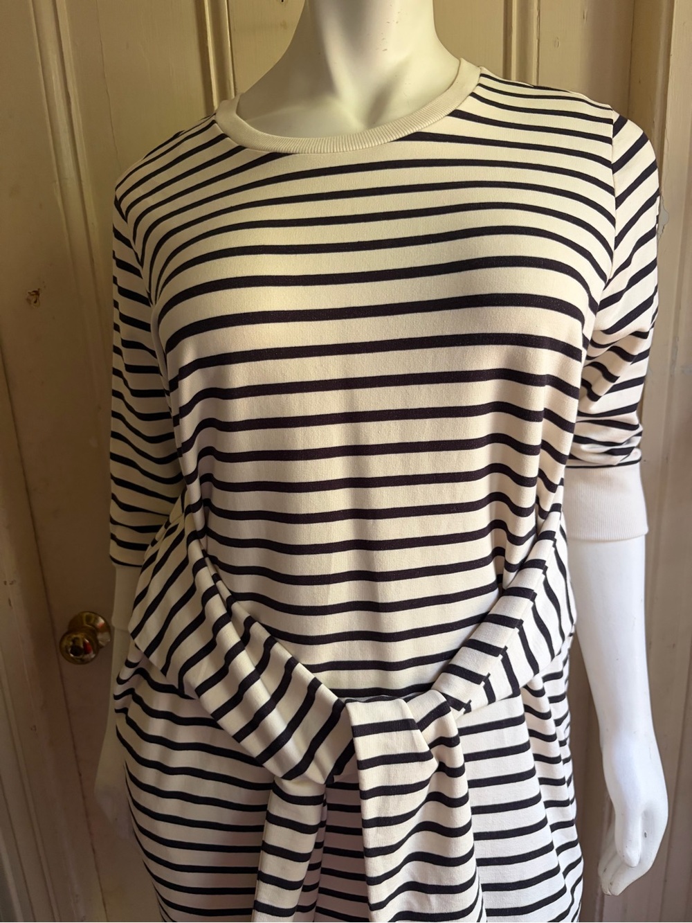 NWT Universal Standard Black and Cream Striped Misa Tie Sweatshirt Dress - Picture 3 of 7